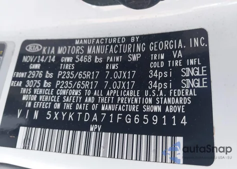 2015 Kia Sorento Lx V6 z USA, uszkodzony, nr VIN 5XYKTDA71FG659114